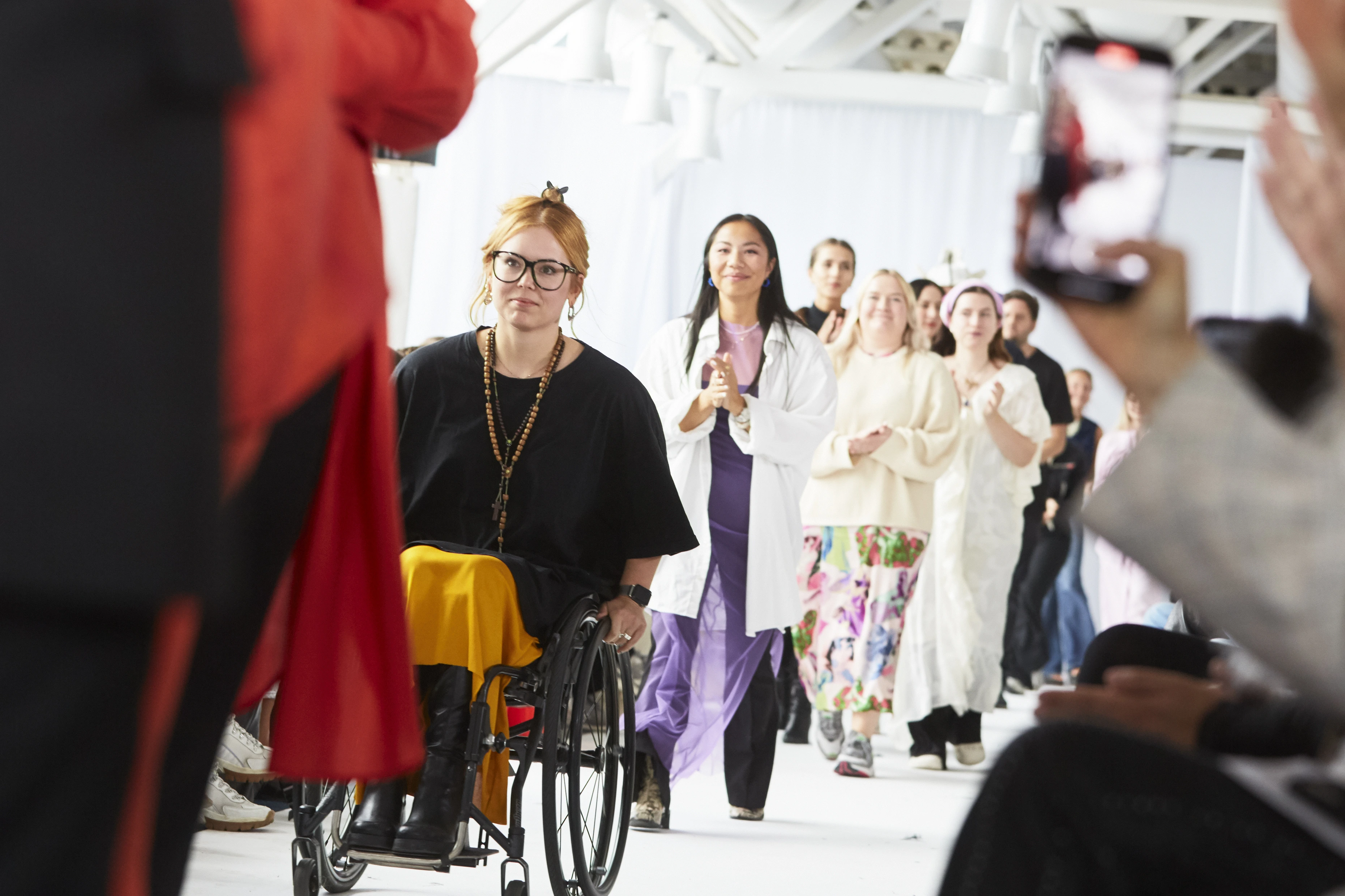 Designer Louise Linderoth on the catwalk at Stockholm Fashion Week 2022