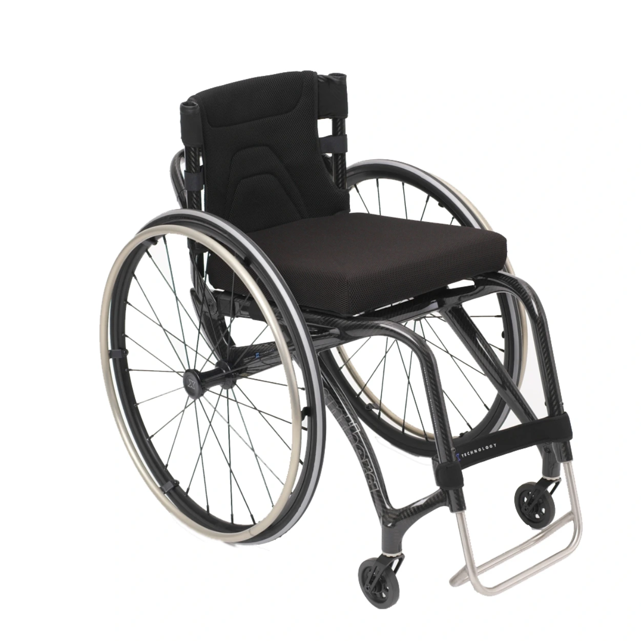 Ultralight Panthera X active manual wheelchair. Studio photo with empty seat